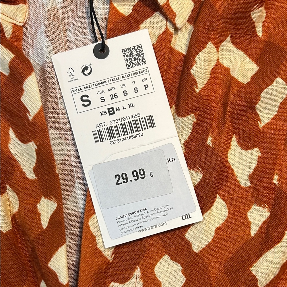 Zara Orange Patterned Women's Cropped Top, NWT, size S - Picture 3 of 6